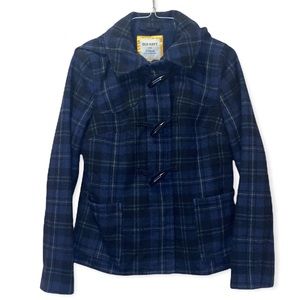 Old Navy Plaid Blue and Black Wool Blend Jacket